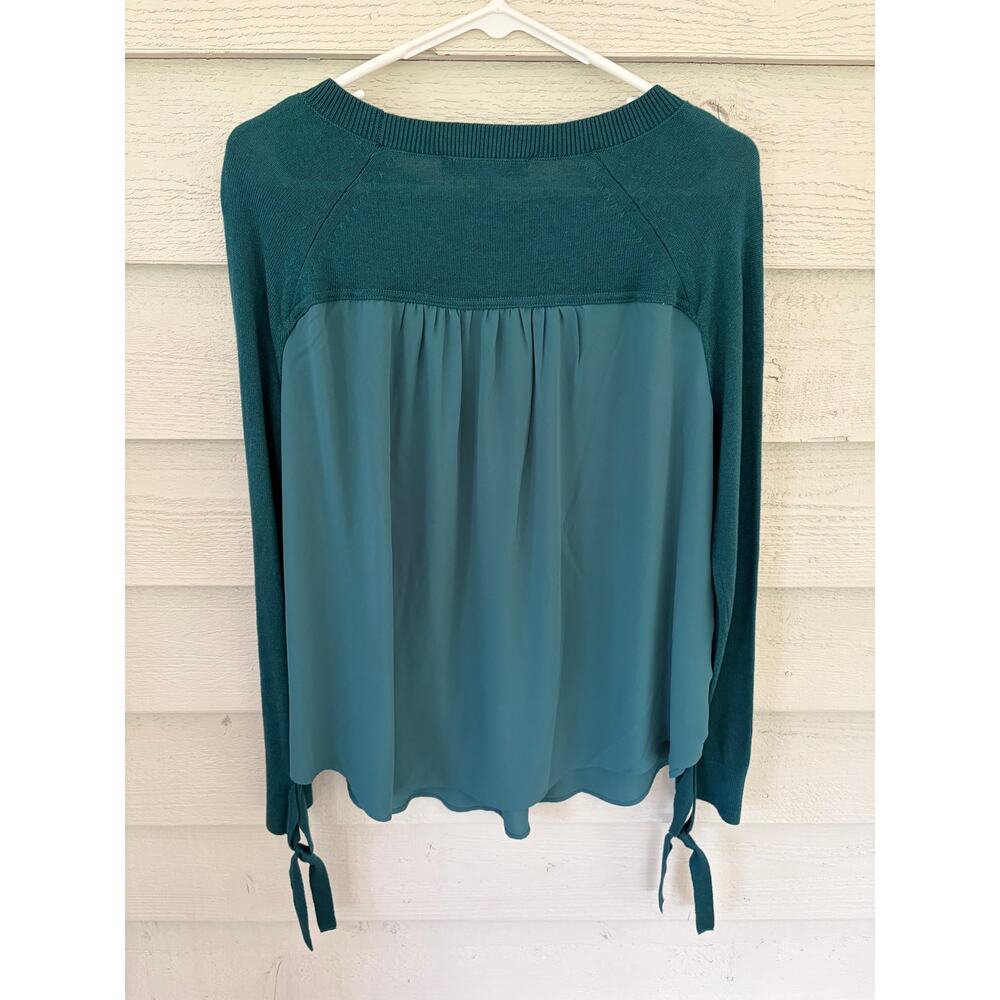 LOFT Teal Knit & Chiffon Layered Sweater Top Size Medium - Picture 6 of 6